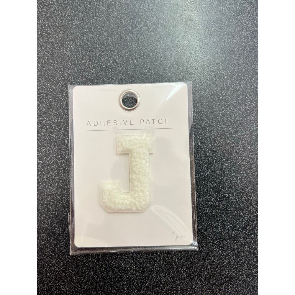 Letter J Adhesive Patch White Chenille Varsity Initial Monogram 1 Pc New